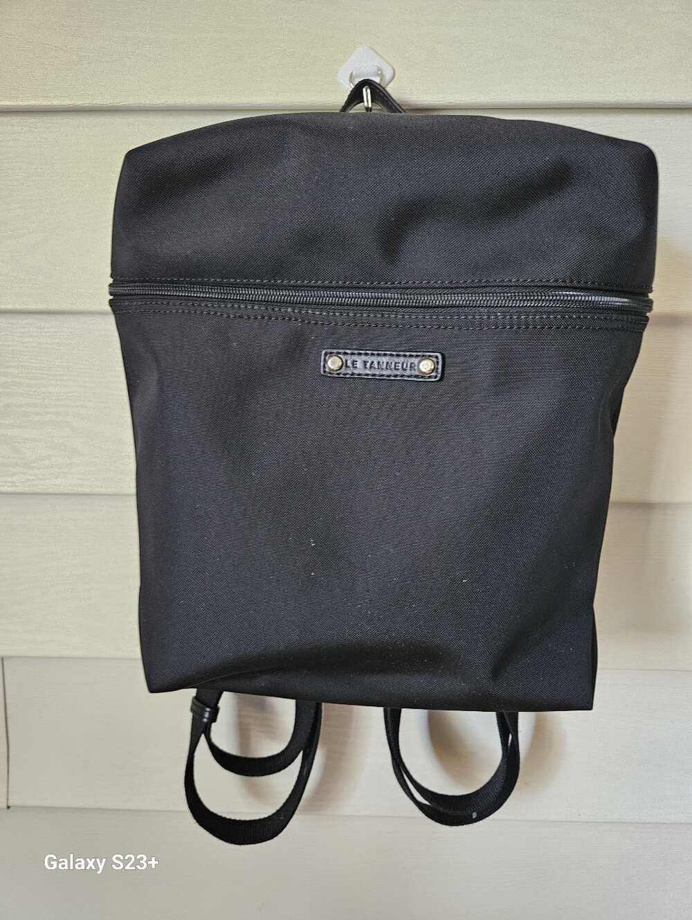 Le Tanneur Black Nylon Backpack with Front Zip Pocket - Like New Condition!